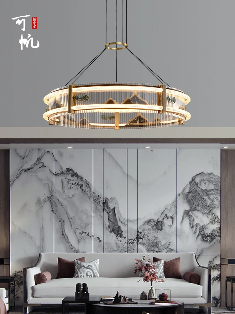 New Chinese Style Copper Chandelier Lamp in the Living Room Chinese Style Elegant Dining Room Bedroom Circle and Creative