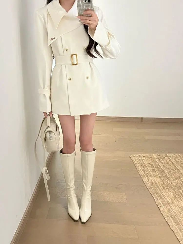 

Autumn Korean Style French Elegant Retro Women's Trench Coat Chic Female Waist-cinching Slim Fit White Windbreaker Woman Clothes