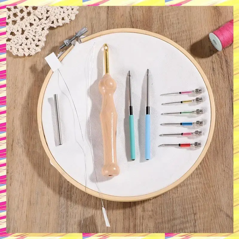 

ABJJ 12 шт. набор игл для перфоратора, иглы для перфоратора, регулируемый перфоратор, игла, инструмент с деревянной ручкой, инструмент для вышивания, набор игл для перфорации