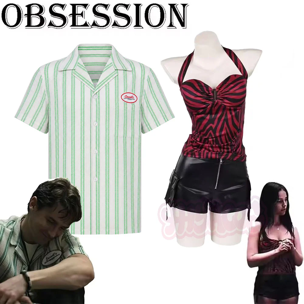 Obsession Nikki Bear Cosplay Costume Green Stripe Shirt Red Zebra Print Halter Top Shorts Halloween Couple Outfit For Carnival