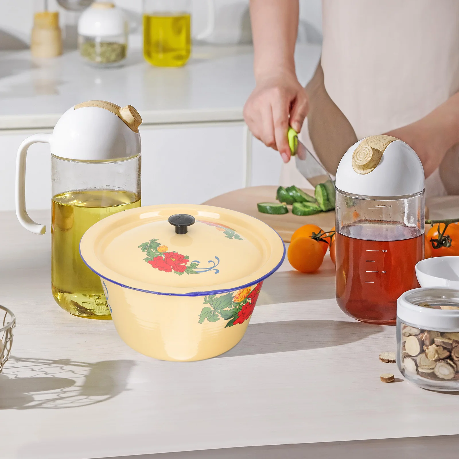 Vintage Emaille Waschbecken Retro Stil Schüssel mit Deckel für Küche Handwaschen kaltes Fleisch Lagerung Haushalt Topf Suppenbecken