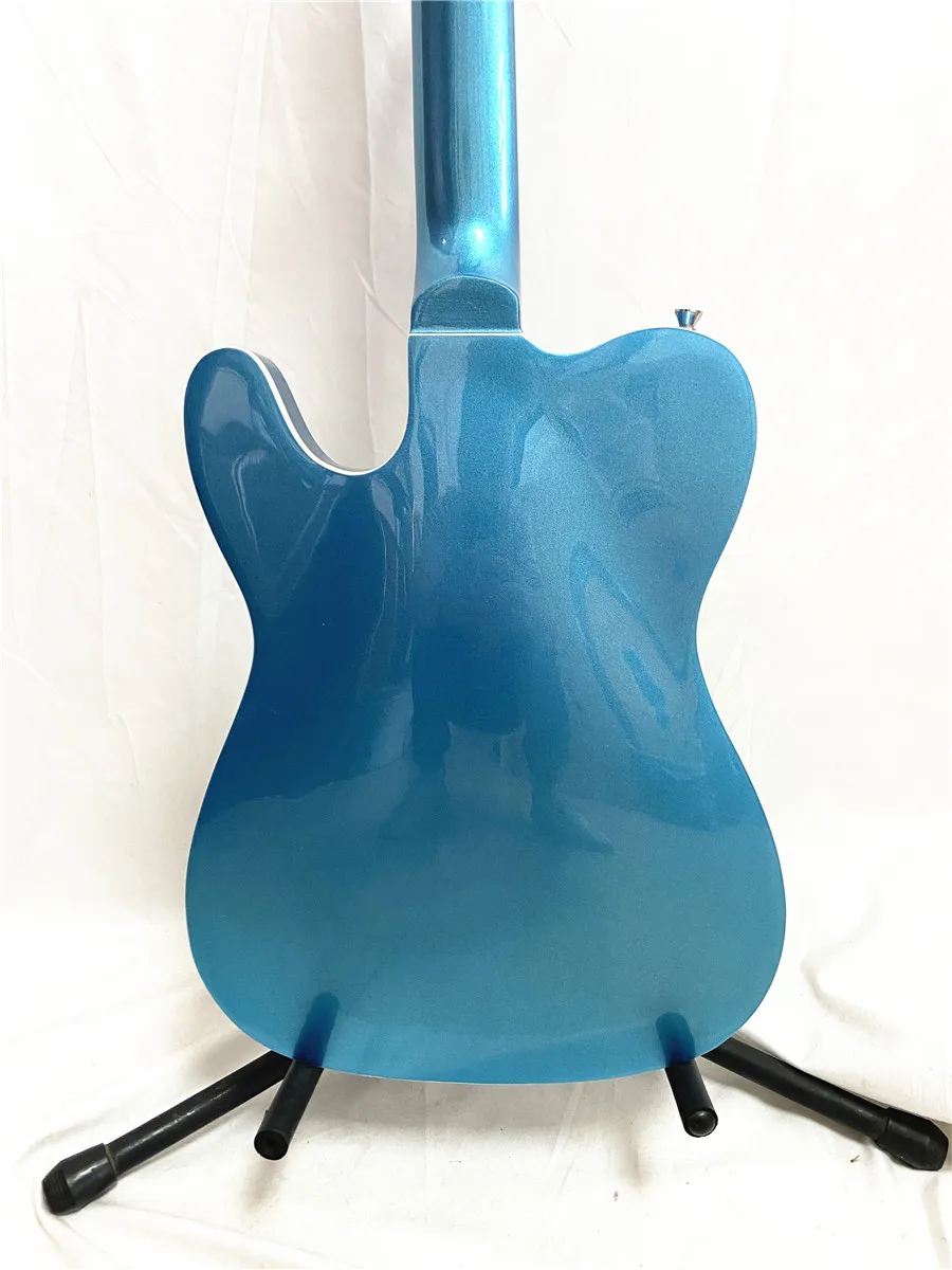 Blue double F-hole drum jazz 6 string electric guitar rose wood fingerboard tremolo free shipping