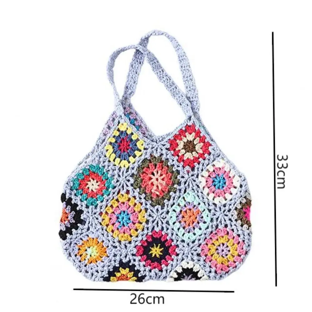 Large Capacity Fashion Cut-out Boho Tote Bag Trendy Floral Crochet Handmade Knitted Bag Vintage Multicolor Hollow Out Handbag