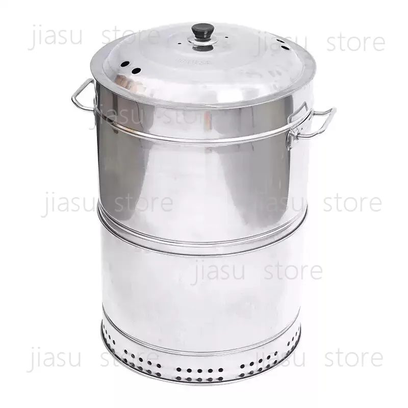Commercial Grade Stainless Steel Hanging BBQ Grill, Large Capacity Smokeless Roasting Barrel with Auto Rotation