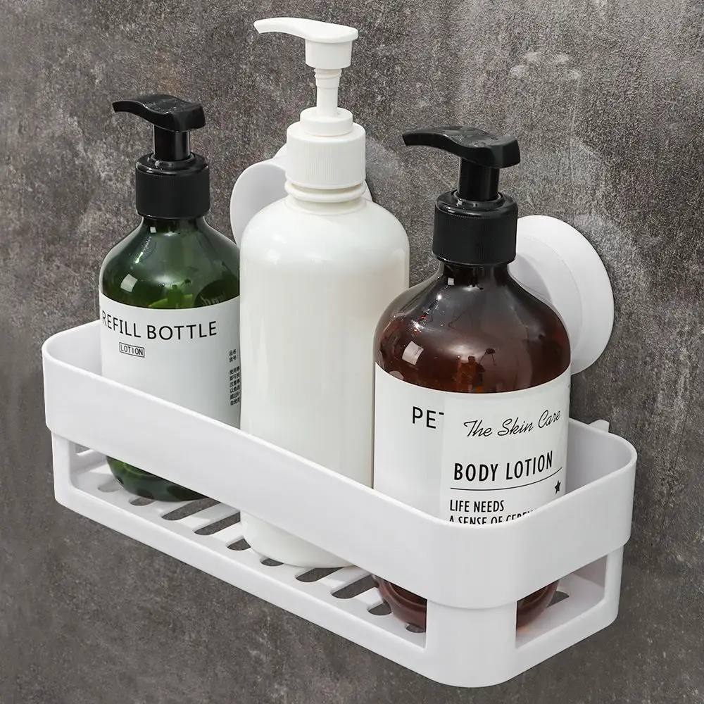 Corner Shelf With Suction Shower Rack Organizer Cup Bathroom Storage Wall Basket