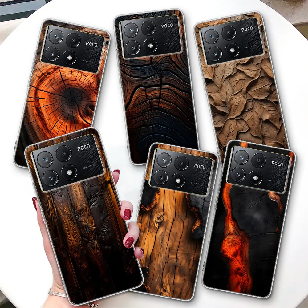 

Carved Wood Case for Xiaomi Poco X6 F4 M5 X3 M3 M5s X4 X5 F1 F3 F5 M4 F2 Pro TPU Soft Transparent Phone Cover Fashion Coque