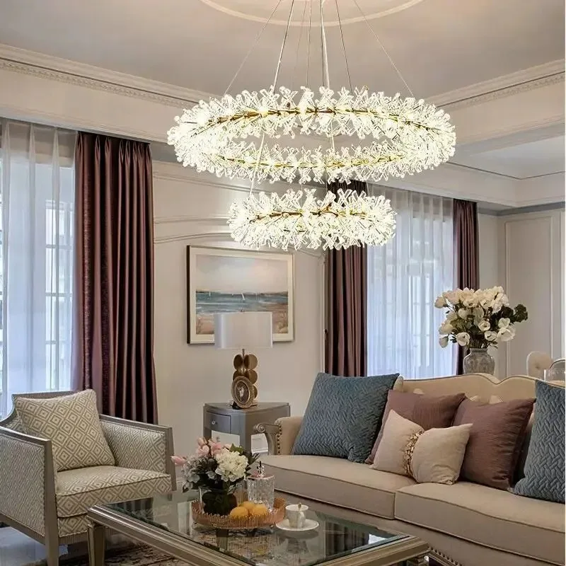 

Modern light luxury lamp villa living room lamp warm romantic flower wreath firefly crystal lamp room pendant light