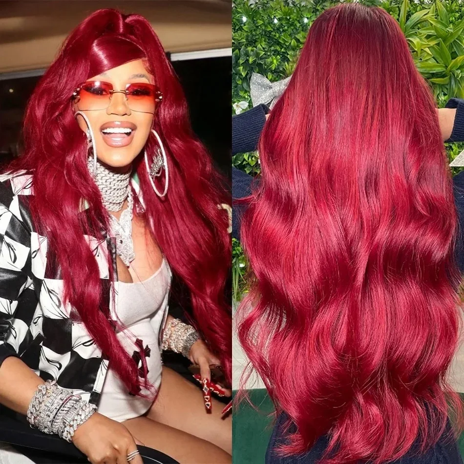 

Парик с волнистыми локонами 99J бордового цвета, 13x6 HD Lace Frontal, цветные парики 13x4 из бразильских прозрачных кружевных материалов, красные бордовые парики из натуральных человеческих волос для женщин