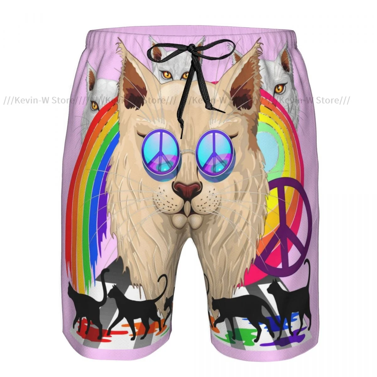 Summer Men's Swimwear Shorts Cat Rainbow Peace And Love Beachwear Swim Trunks Men Swimsuit