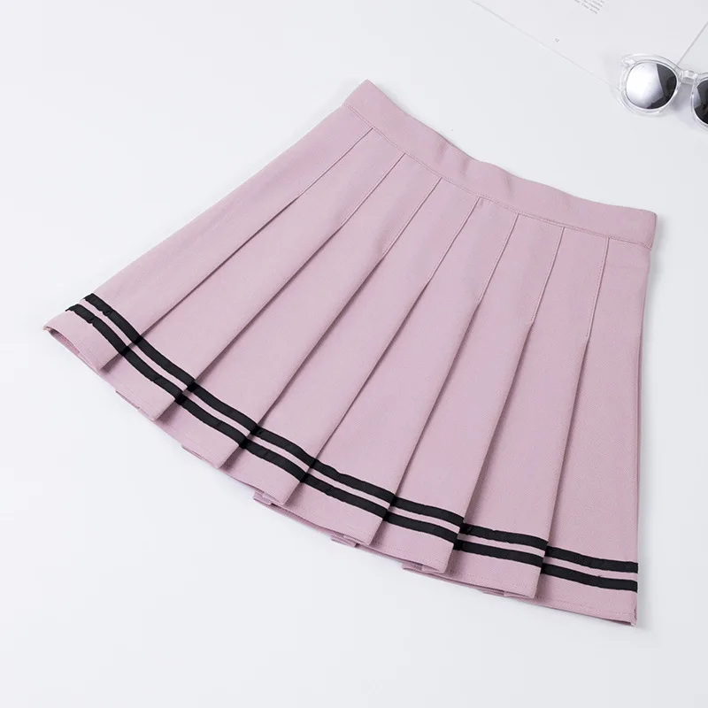 High Waist Elastic Women\'s Skirts Vintage Korean Style Patchwork Striped Pleated Female Sweet Mini Dance Plaid Skirt