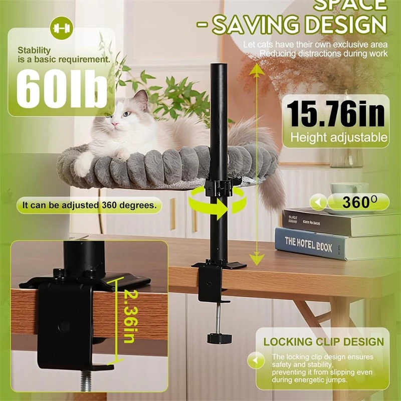 เตียงแมวแบบตั้งโต๊ะพร้อมฝาปิดนุ่มถอดออกได้และโครงเหล็ก เตียงแมวแบบสองด้าน โต๊ะเปลญวนแมว พับได้และมีสไตล์สำหรับสัตว์เลี้ยง