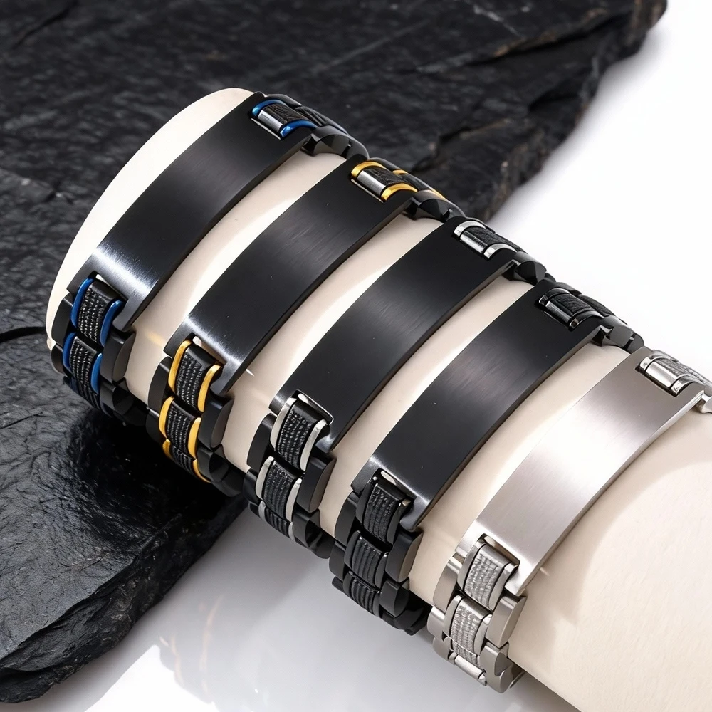 Customized Watch Band Bracelet for Men,Personalized Stainless Steel Chunky Bracelet,Luxury DAD Husband Boyfriend Gift