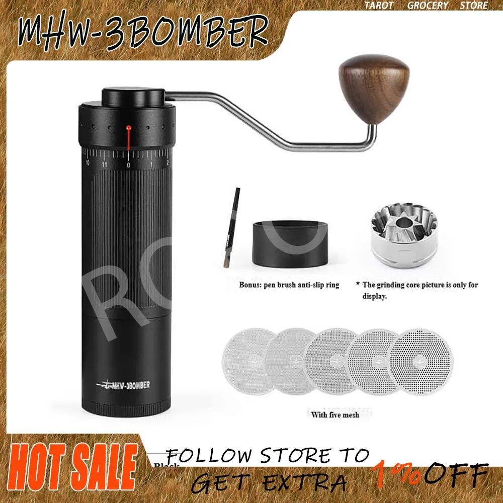 

Оригинальная ручная кофемолка MHW-3BOMBER Precision R3, 0,016 мм/клик, нержавеющая сталь, ручные конусные заусенцы, аксессуары для бариста