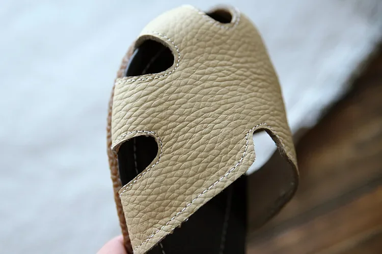 Careaymade-Genuine Leather women's shoes,summer Hollow art Beach sandals,round head comfortable soft soles flat zapatos mujer