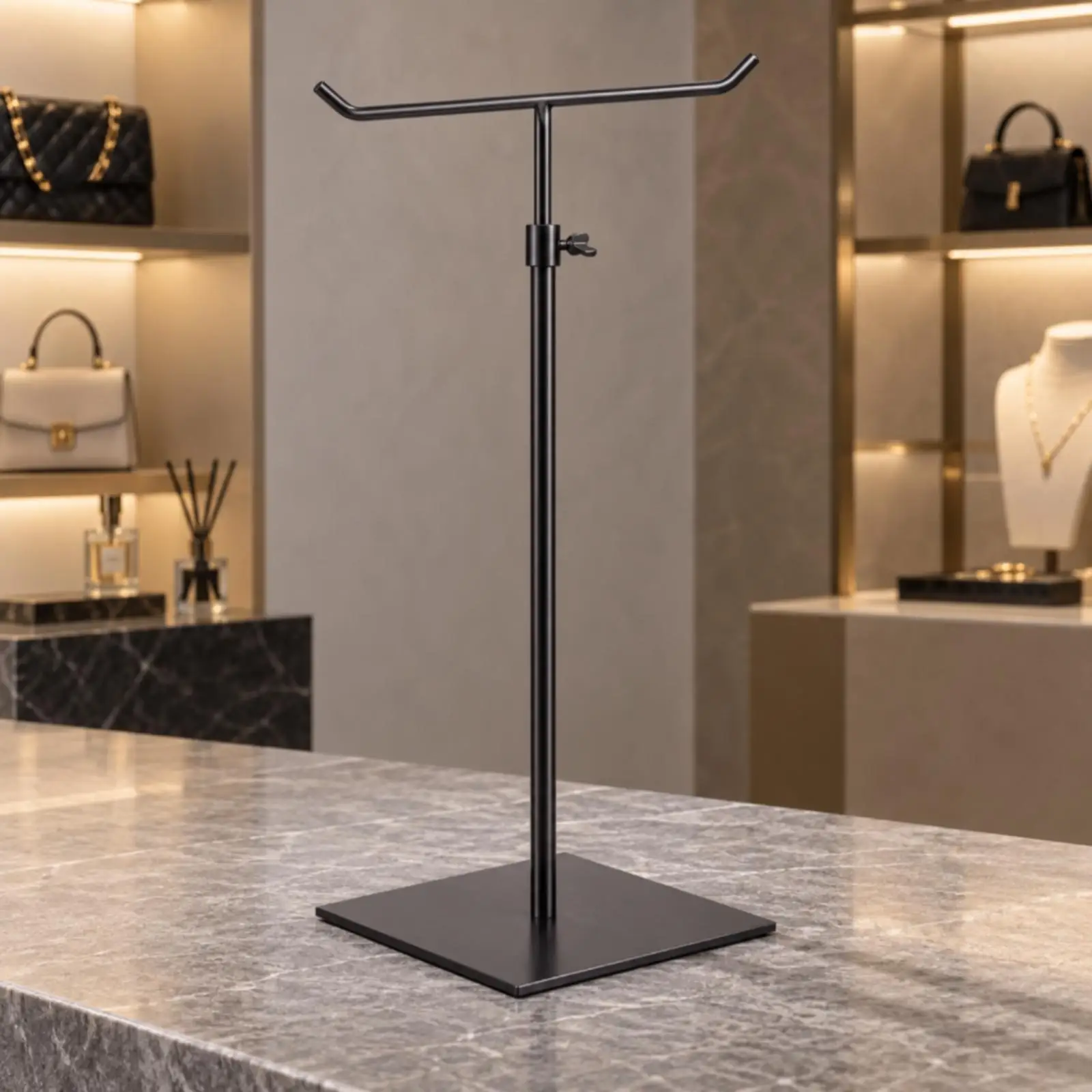 T-Shaped Display Rack Sturdy Stainless Steel T-Rack Countertop Display Stand Rust-Resistant for Boutique Owners, Dressing Area