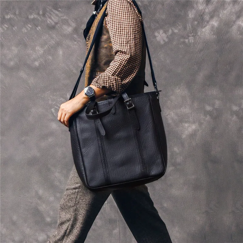 Casual Luxury Genuine Leather Men's Tote Bag Outdoor Travel Handbag Weekend Shopping Real Cowhide Large Capacity Shoulder Bag