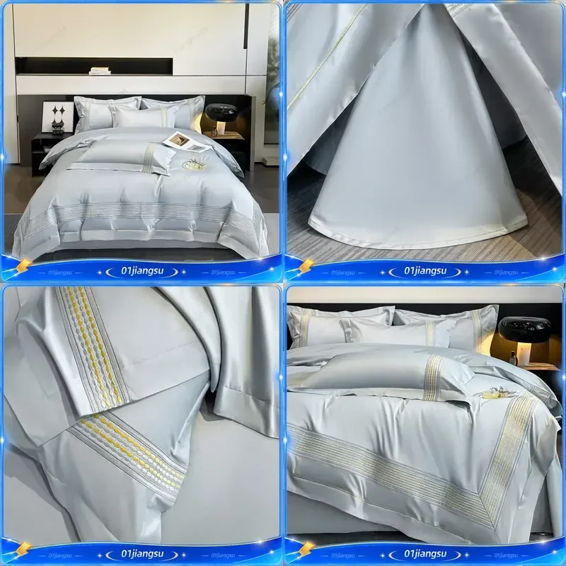 100s Egyptian Cotton Bedding Set King Queen Size Embroidery Duvet Cover Sheet Pillowcase Luxury Hotel Quality Bed Linens