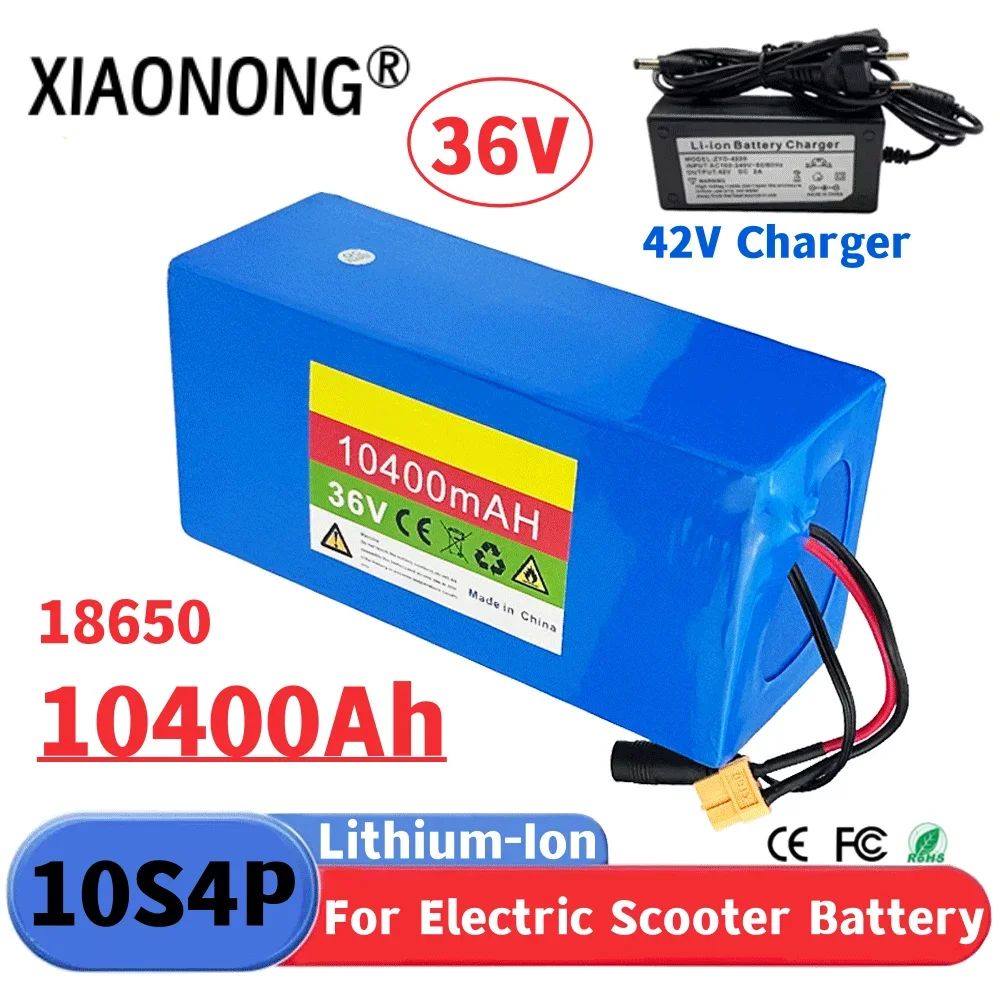 

36V 10400mAh 10S4P Lithium Battery 18650 Battery Pack 36V 110Ah Electric Scooter Electric Scooter Battery+42V 2A Charger