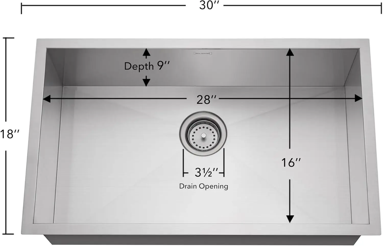 Évier de cuisine en acier inoxydable, cuve simple de 30x18x9 pouces, encastrable, zéro rayon, avec vidange, fonctionnalité supérieure