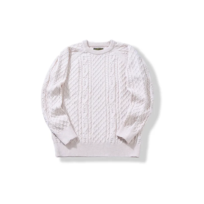 Men British Style Retro Solid Color Pullover Woolen Knitted Warm Casual Sweater Male Fried Dough Twists Fisherman Sweater Cloth