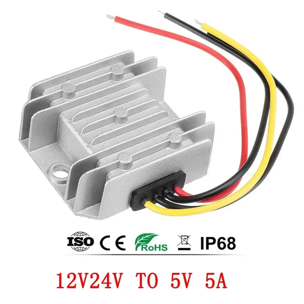 12V 24V to DC 5V 5A 10A Power Supply Step Down DC DC Voltage Dustproof Power Converter Buck Switching High Efficiency Waterproof