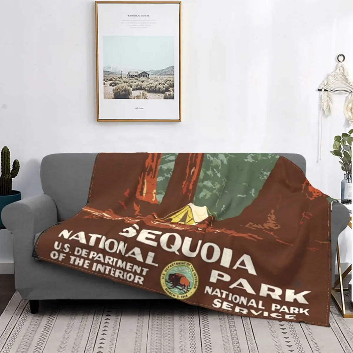 Vintage Sequoia National Park Blanket Cover art nature hiking Fleece Throw Blankets Bedding Couch Portable Lightweight Bedspread