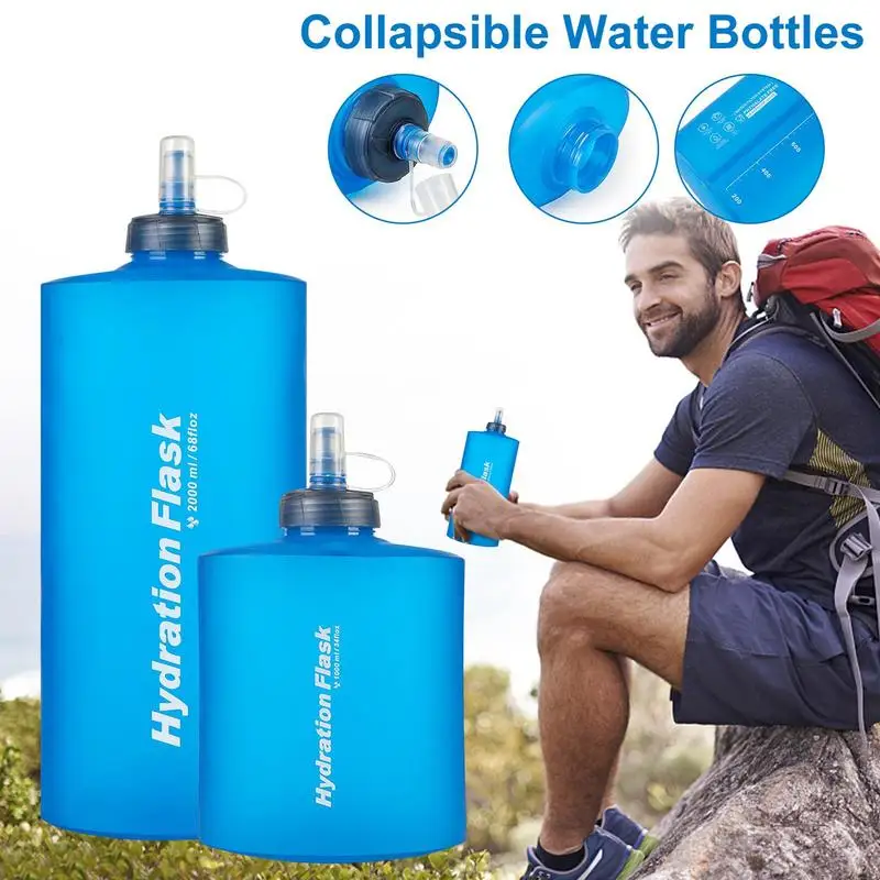 250ML-2000ML Soft Flask Folding Collapsible Water Bottle TPU BPA Free For Outdoor Running Cycling Hydration Pack Waist Bag Vest