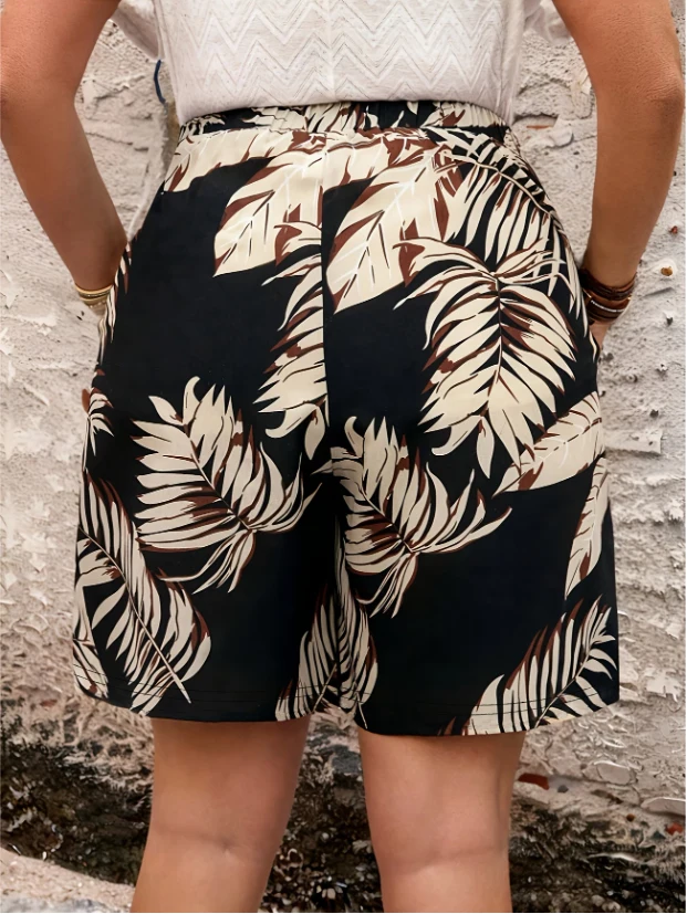 Plus-Size Women's High-Waisted Tie-Waist Vacation Shorts with Pockets image 3