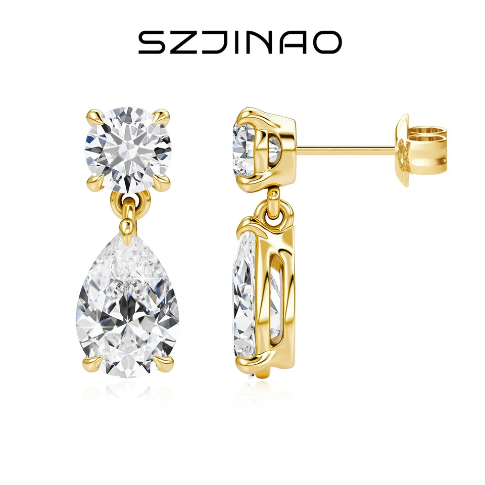 Waterdrop Full Moissanite Diamond Drop Earrings D VVS1 18k Gold Plated Pear Cut Earrings 925 Silver