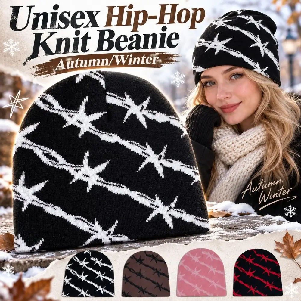 Hip-hop Warm Double Layer Knit Beanie Star Pattern Thickened Winter Skull Cap Soft Washable Knitted Hat Outdoor