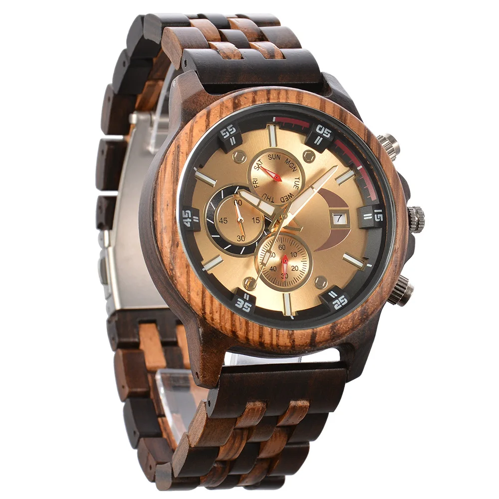 Wooden Wrist Watches For Men Fashion Quartz Wristwatches With Clock Date Week Timepieces Wood Watch Box for Him Reloj Hombre