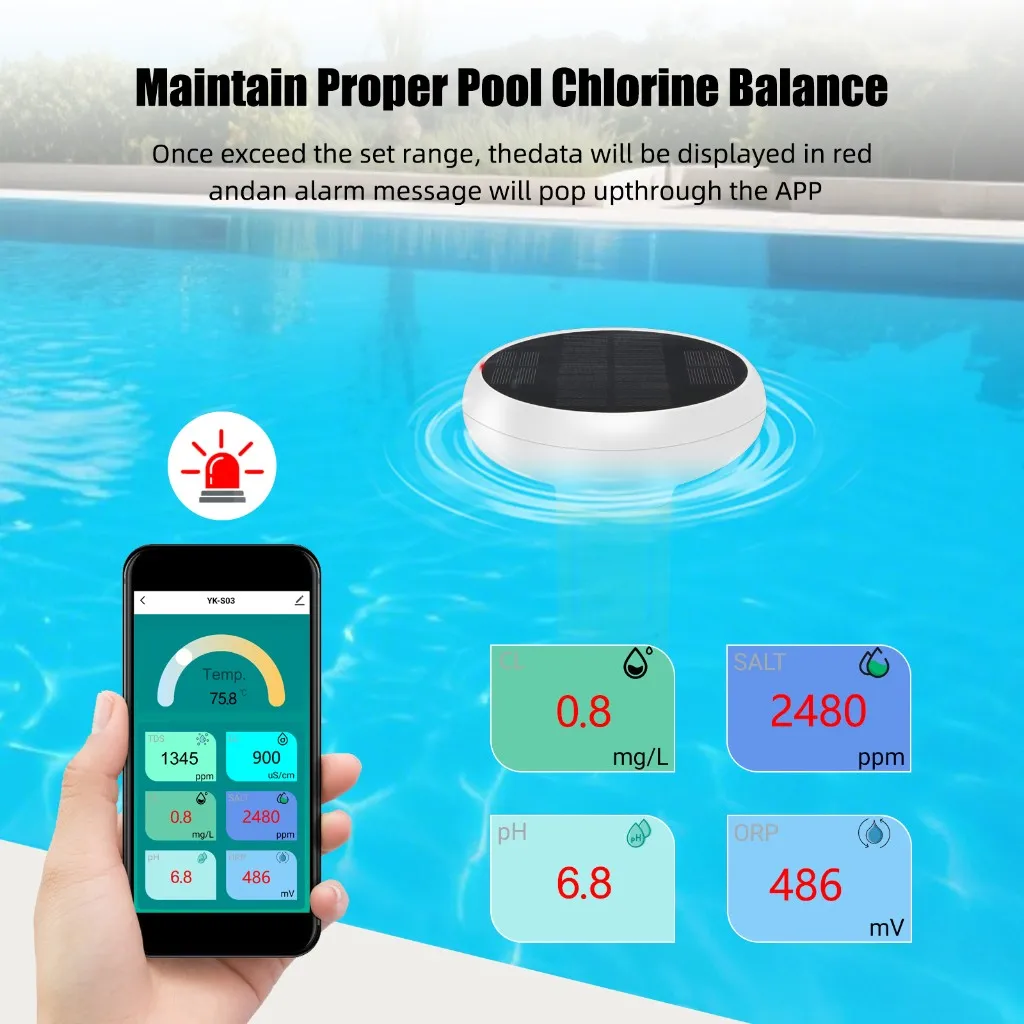Tuya Zigbee Solar Floating Water Quality Tester Smart 7 in 1 PH EC TDS Salt ORP Temp Chlorine Meter Swimming Pool Water Moni