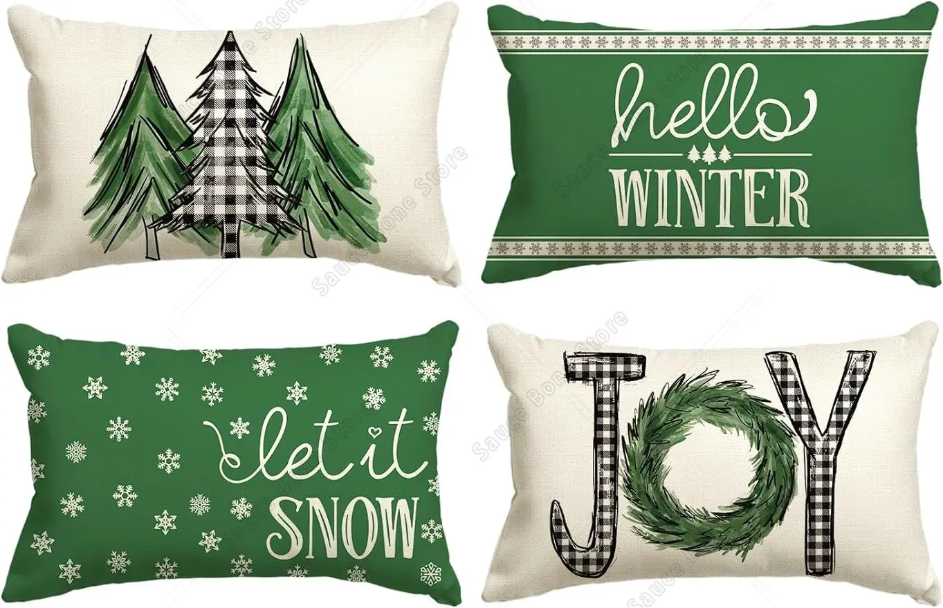 Color Life Merry Christmas Tree Motto Green Throw Pillowcase, Decorative Sofa Waist Pillowcase Cushion Cover 30X50cm