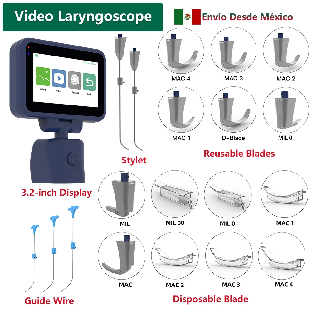 

CR-32 Anesthesia Video Laryngoscope with 6 Blades, 3.2" LCD HD Display, Video Endoscope for Intubation, Mexico Local Warehouse