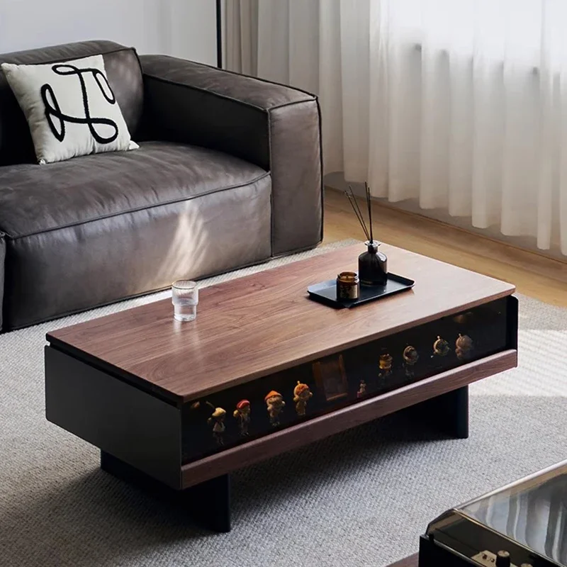 Modern Walnut Rock Slab Coffee Table Lighting Display Solid Wood Rectangular Design Side Table Living Room Mesa Furniture