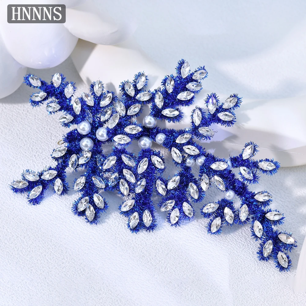 

HNNNS Blue Leaf Shape Headpiece Bling Rhinestone Luxury Headdress Elegant Women's Headwear Evening Banquet Hair Accessories A384