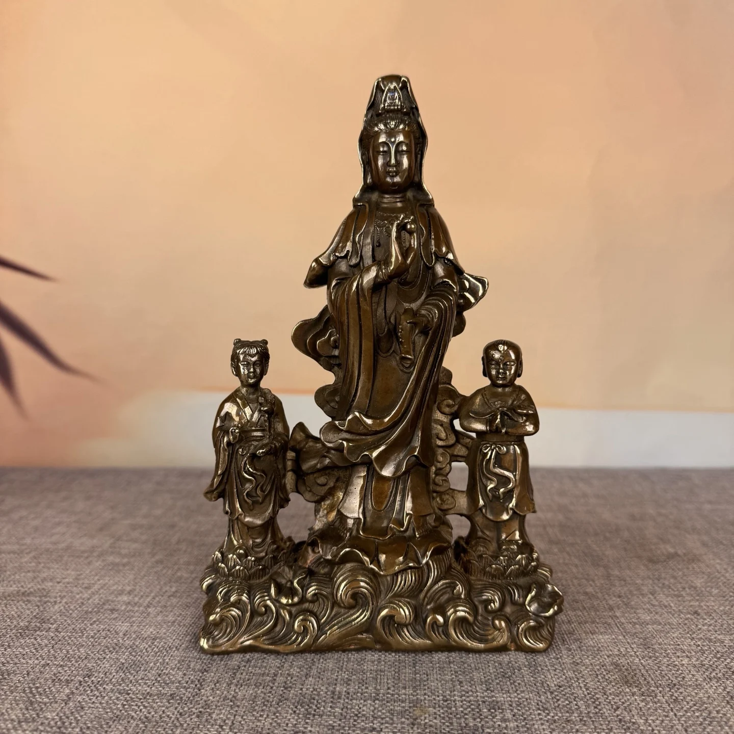 Old Bronze Child girl Dharma protector Guanyin Standing Buddha Wenfang screen Amass wealth Town house Exorcism