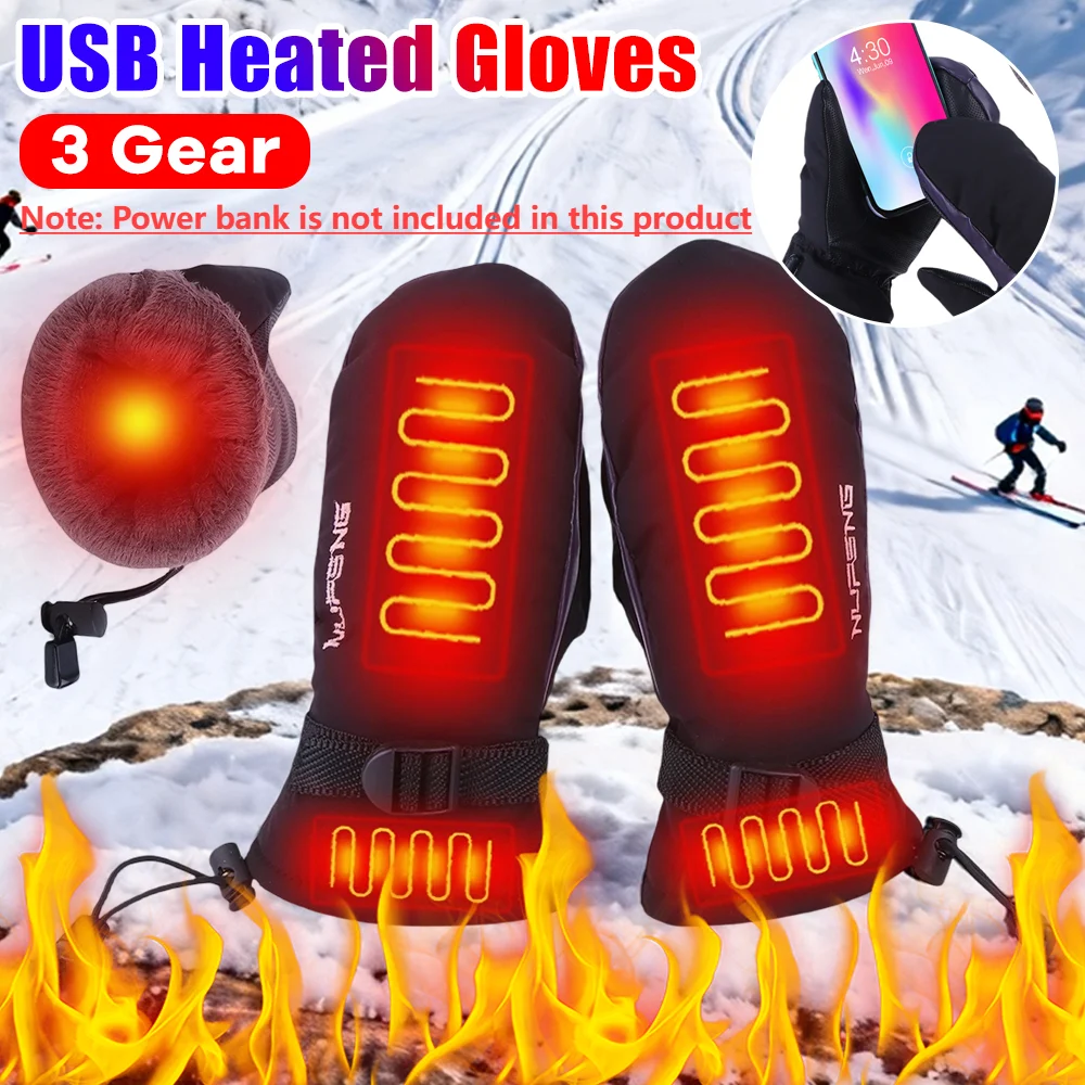 

Electric Heating Gloves Cold-Proof Electric Heated Gloves Waterproof 3 Gear Temperature for Outdoor Camping Hiking (No Battery)