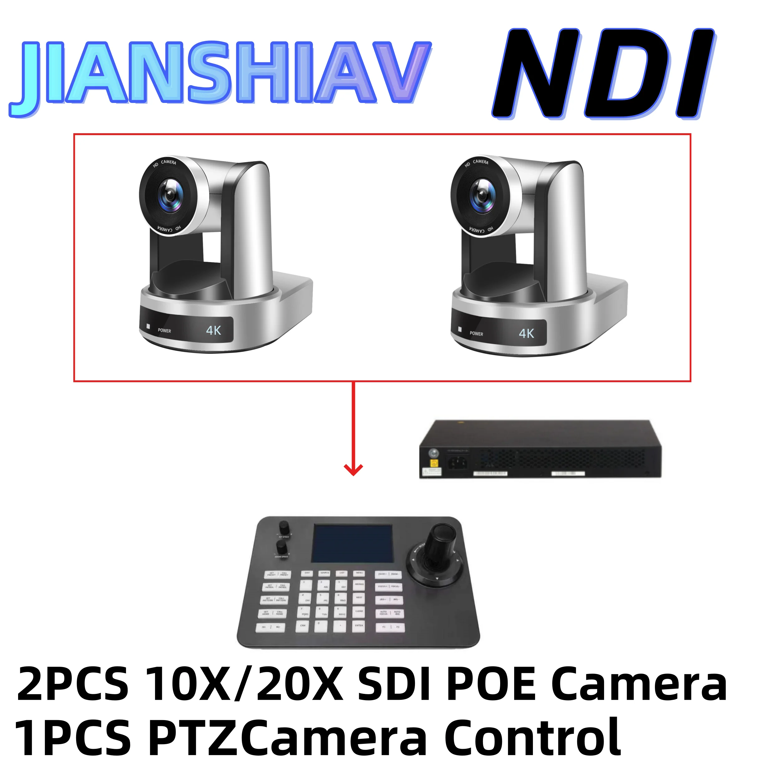 

4K NDI PTZ Camera for Church Broadcasting 2PCS 10x/20X and 1PCS PTZ Camera Controller support ONVIF POE SDI HDMI USB JIANSHIAV