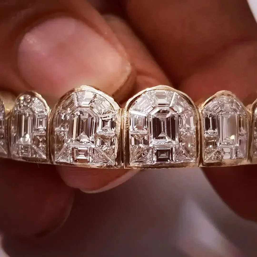 Custom VVS Invisible Setting Diamond Teeth Top & Bottom Princess Cut 10k Gold Silver Iced Out Moissanite Grillz Fine Jewelry Man