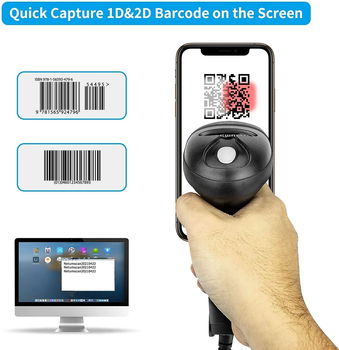 NETUM-L5 Wired Barcode Scanner, 2D, NT-L8, QR Bar Code Reader, NT-L8, PDF417, Mac, OS, Windows