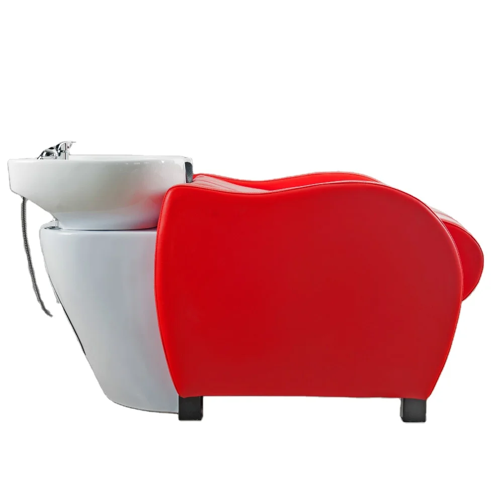 مسند قدم مريح أثاث صالون الشعر الأحمر وحدة غسيل من الألياف الزجاجية كرسي شامبو لصالون الحلاقة #1
