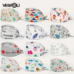 Pet Cartoon Printed Beauty salon lab caps unisex Cute cotton adjustable sweat-absorbent Elastic hat Medical scrubs cap