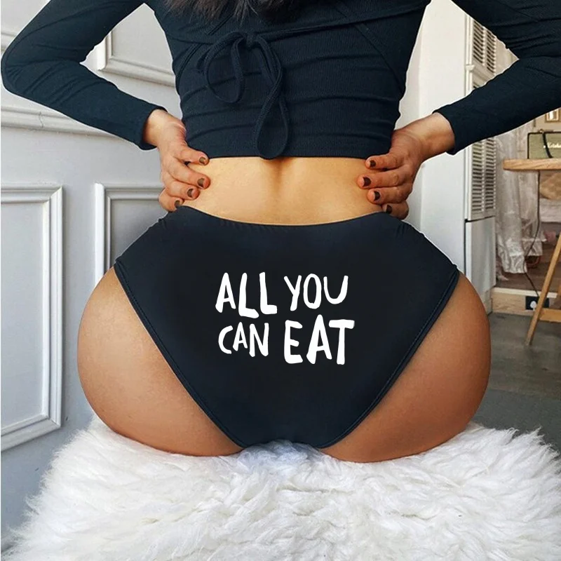 Female Hot Underpant ALL YOU CAN EAT Funny Letters Sexy Panties for Women Girls Lovely Cotton Underwear Sexy Brief Soft Lingerie