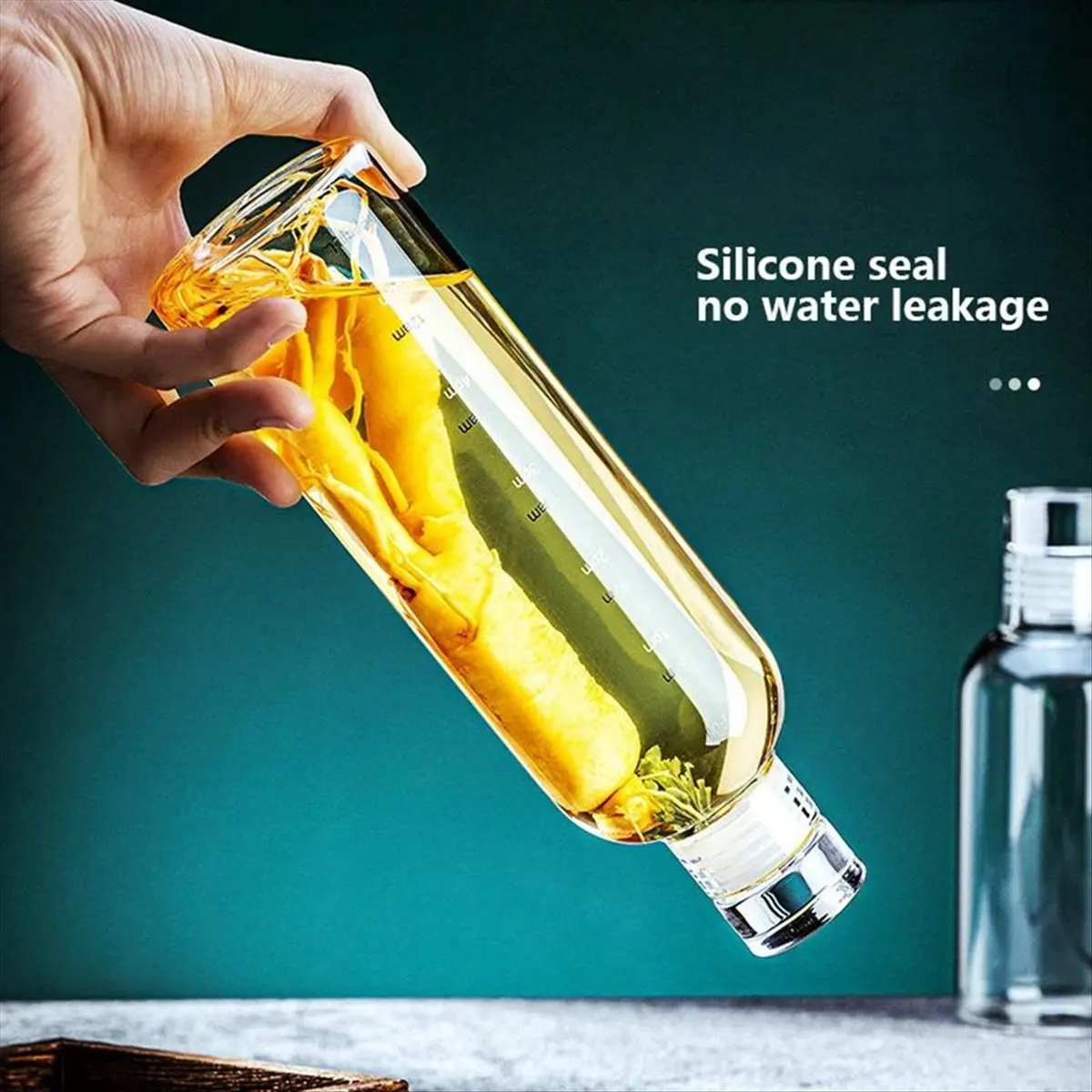 Okay 1000ml Glass Sport Water Bottle with Time Scale Portable Water Container Sealed Brewing Wine Bottle Water Bottle