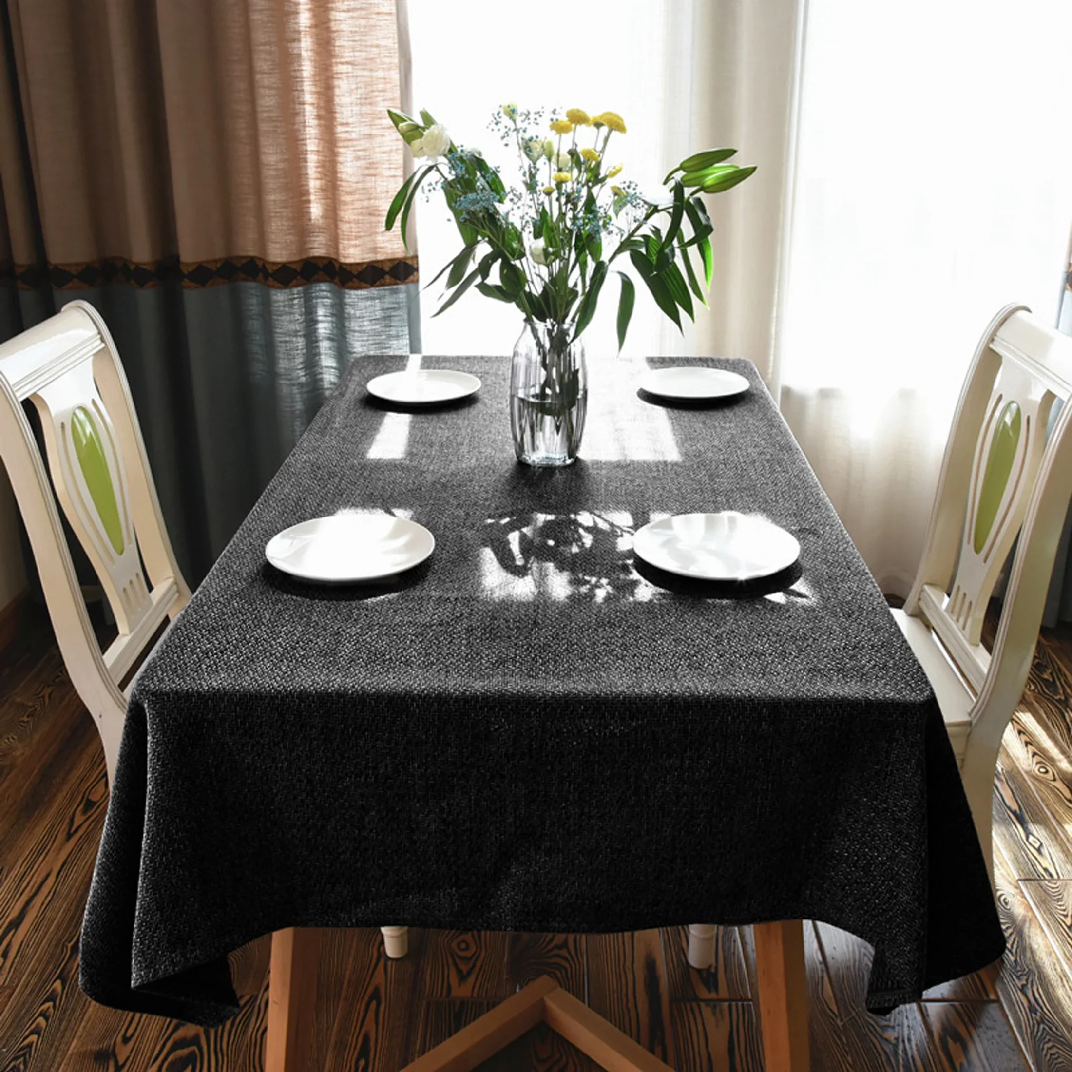 fabric classic black linen table cloth simple plain light  square tea table cloth