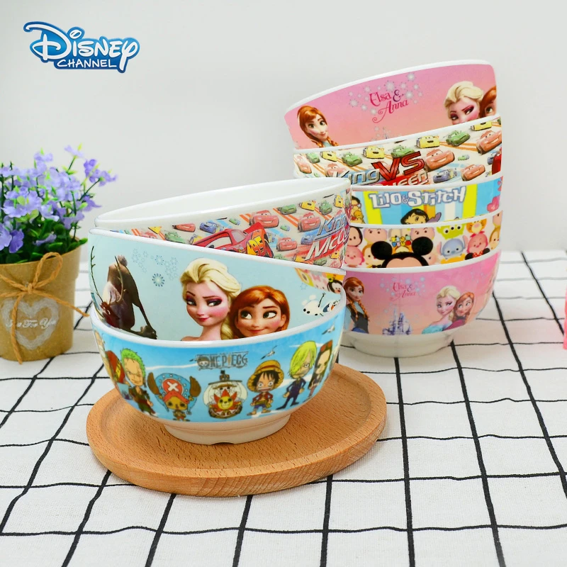 Disney Stitch Mickey Tableware Rice Bowl Baby Cartoon Frozen Elsa Fruit Salad Soup Bowl Snack Bowl Plate Kids Eating Dinnerware