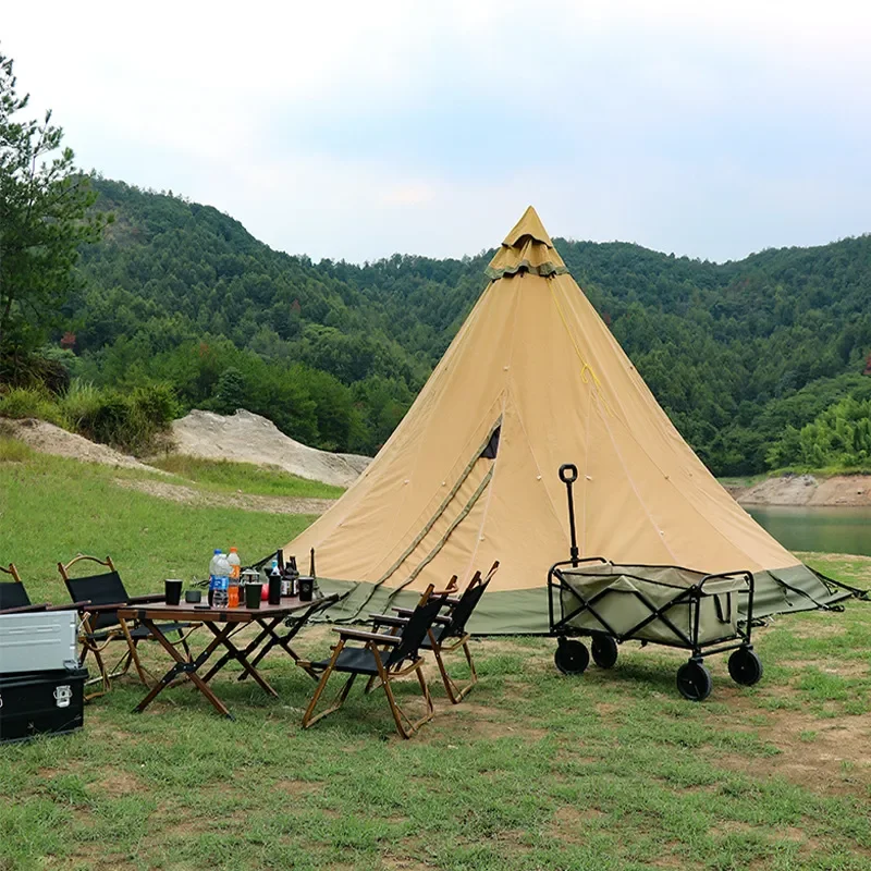 Flying Tent Canopy Outdoor Camping Indian Tent Shelter Thickened Canvas Pyramid Windproof