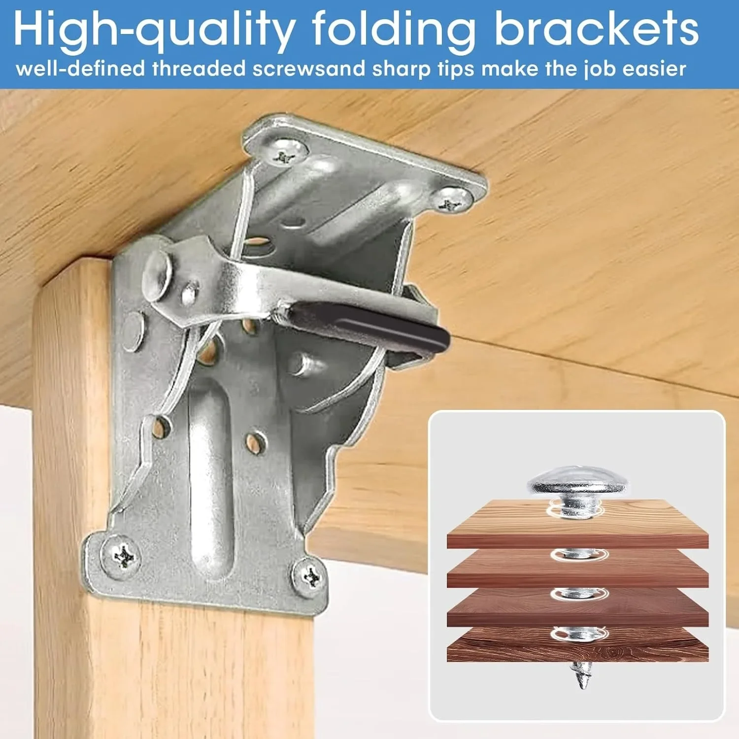4Pcs Foldable Bracket Folding Locking Hinge Lock Extension Support Bracket Self-Lock Hinge with Screws for Table Bed Leg Feet