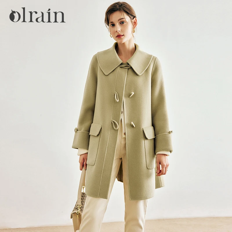 

OLrain Women's Woolen Coats Casual Turn-down Collar Jackets 2026 Autumn Winter New in French Solid Overcoat Elegant O22DS65332